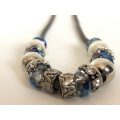 Silver Tone Rope Chain Necklace With Large Beads (Mock Pearl, Blue Colour Stones And Diamante) ML299