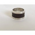 Ring - 925 Silver Wide Band With Brown Snakeskin Pattern Inlay #ML324