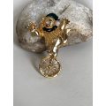 Gold Plated Clown Brooch With Splashes of Green Colour And White Stones #ML349 R120.00 | Dimensio...
