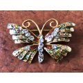 Gold Plated Butterfly Brooch With Bronze, Green And Diamante Stones #ML401 R120.00 | Dimensions: ...