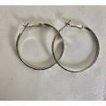 Silver Tone Squiggle and Dot Design Hoop Earrings #ML448  | Dimensions: 3mm, 37mm Diameter