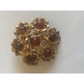 Gold Plated Flower Design Brooch With Amber Colour Stones #ML426 | Dimensions: 35mm in Diameter