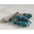 Silver Tone Lapel Pin Brooch With Hanging Charms - Turquoise Beads and Silver Tone Rings #ML478 R...