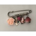 Silver Tone Lapel Pin Brooch With Hanging Charms - Pink and Silver Tone Hanging Charms #ML479R25...