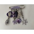 Silver Tone Lapel Pin Brooch With Hanging Charms - Silver Tone And Purple Beads #ML480 R250.00 | ...