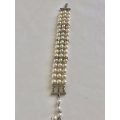 Bracelet With Silver Tone Clasp - 3 strands With Pearly Beads and Diamante circles #ML505| Dimens...
