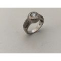 925 Silver Oval Shape Ring, Round White Stone inlay with Pave on the Sides #ML517 R495.00 | Dimen...