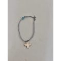 Bracelet - 925 Silver Cross on Blue Cord with Blue Bead #ML530 | Dimensions: 180mm