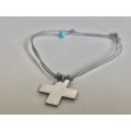 Bracelet - 925 Silver Cross on Blue Cord with Blue Bead #ML530 | Dimensions: 180mm