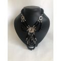 Silver Plated Beaded Necklace With Black Beads and Silver Plated Pendants #ML500| Dimensions: 370...