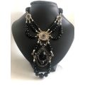 Silver Plated Beaded Necklace With Black Beads and Silver Plated Pendants #ML500| Dimensions: 370...