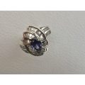 Silver Ring With Oval Shape, Lines of Diamante Type Stones, Oval Purple/Blue Stone #ML552 R695.00...