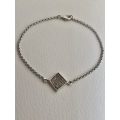 Bracelet - Silver Belcher Link, Off Centre square with Diamante - Checkerboard Design #ML571