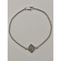 Bracelet - Silver Belcher Link, Off Centre square with Diamante - Checkerboard Design #ML571