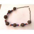 Beaded Necklace With Large Round Metal Baubles With Smaller Red, White and Blue Beads #ML638 R180...