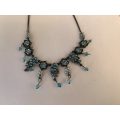 Necklace - Flower Shaped Pendants With Light Blue Beads With Hanging Blue Beads on a Rustic Chain...