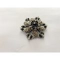 Brooch - Flower With Layers of Diamante and Black and Grey Beads. Silver Colour #ML658