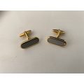 Gold Plated Cuff Links With Grey Slats #ML689 | Dimensions: 25mm x 10mm