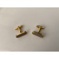 Gold Plated Cuff Links With Grey Slats #ML689 | Dimensions: 25mm x 10mm
