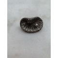 Brooch - Vintage Silver Tone Marcasite Shell Shape With Faux Pearl #ML758