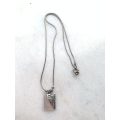 Pendant - 925 Silver Rectangle halved into mother of pearl and patterned. Silver Chain #ML759