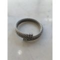 Bracelet - Double Wrap With Rope Design (Twisted Metal) With Capped Ends. Silver Colour #ML790