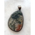Sterling Silver Oriental Style Pendant With Layered Inset of Green & Orange Patterns #ML805 R395....