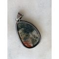 Sterling Silver Oriental Style Pendant With Layered Inset of Green & Orange Patterns #ML805 R395....