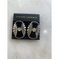 Silver & Black Coloured Clip-On Earrings With Central White Diamante Bead #ML816 | Dimensions: 28...