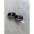 Silver & Black Coloured Clip-On Earrings With Central White Diamante Bead #ML816 | Dimensions: 28...
