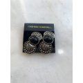 Silver Colour Metal Decorative Earrings With Oval Black Stone Centre #ML819| Dimensions: 36mm x 19mm