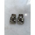 Silver Tone Clip-On Rectangle Shape Earrings With Black Colour Square and 2 white diamante beads ...