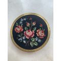 Antiques & Collectibles - Vintage Round Stratton Hand Embroidered Powder Compact. Metal, Gold Ton...