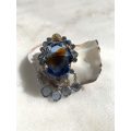 Brooch - Large Central Blue Glass Bead & hanging light blue beaded pendants, Light Blue Teardrop ...
