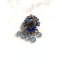 Brooch - Large Central Blue Glass Bead & hanging light blue beaded pendants, Light Blue Teardrop ...