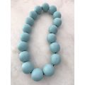 Beaded Necklace With Large Round Wooden Light Blue Beads #ML891 R120.00 | Dimensions: 520mm L, Be...