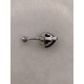 925 Silver Belly Ring With Dark Heart Shaped Stone