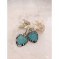 Earrings - Large Turquoise Heart Earrings, Set in Silver Tone Metal with Shepherd's Hook and 5 Sm...