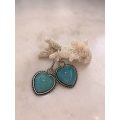 Earrings - Large Turquoise Heart Earrings, Set in Silver Tone Metal with Shepherd's Hook and 5 Sm...