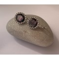 Earrings - Purple Colour-Changing Stone Surrounded By Clear Stones (Alexandrite).925 Silver #ML1004