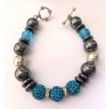 Bracelet - Blue, Grey and Silver Beads On Wire With Silver Colour Clasp #ML1032 R220.00 | Dimensi...
