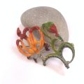 Brooch - Vintage Brooch With Red, Orange and Green Flowers and Leaves. 358 Vintage Silver #ML1059...