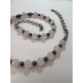 Necklace - Pale Pink, White and Dark Silver Colour Round Beads and Silver Colour Chain #ML1101 R1...