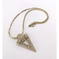 Pendant - Triangular Gold Colour With White Diamante Style Beads On Gold Colour Chain #ML1124 R32...