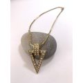 Pendant - Triangular Gold Colour With White Diamante Style Beads On Gold Colour Chain #ML1124 R32...