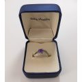 Ring - Purple Heart Stone Centre. Embedded Crystals. Branded 'Tara Vanessa'. Silver Colour #ML113...