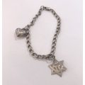 Bracelet - 925 Silver Chain Bracelet with Heart and Magen David Charms ML1157