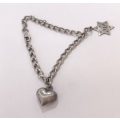 Bracelet - 925 Silver Chain Bracelet with Heart and Magen David Charms ML1157