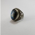 Ring - Large Wide Band Laboradite Stone. Silver Colour #ML1176 R495.00| Dimensions: Ring Size V ...