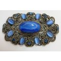 Brooch - Vintage Filigree With Dark and Light Stones #ML1208  | Dimensions: 73mm x 43mm